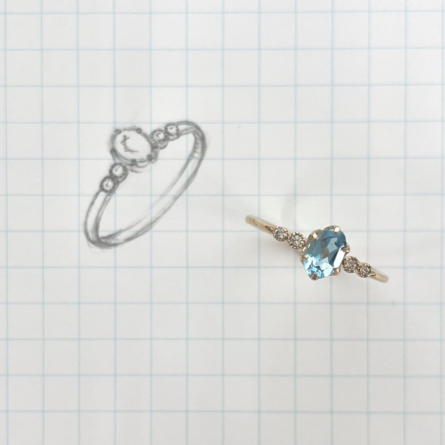 ブルートパーズ×ダイヤモンド0.03ct リング K10YG