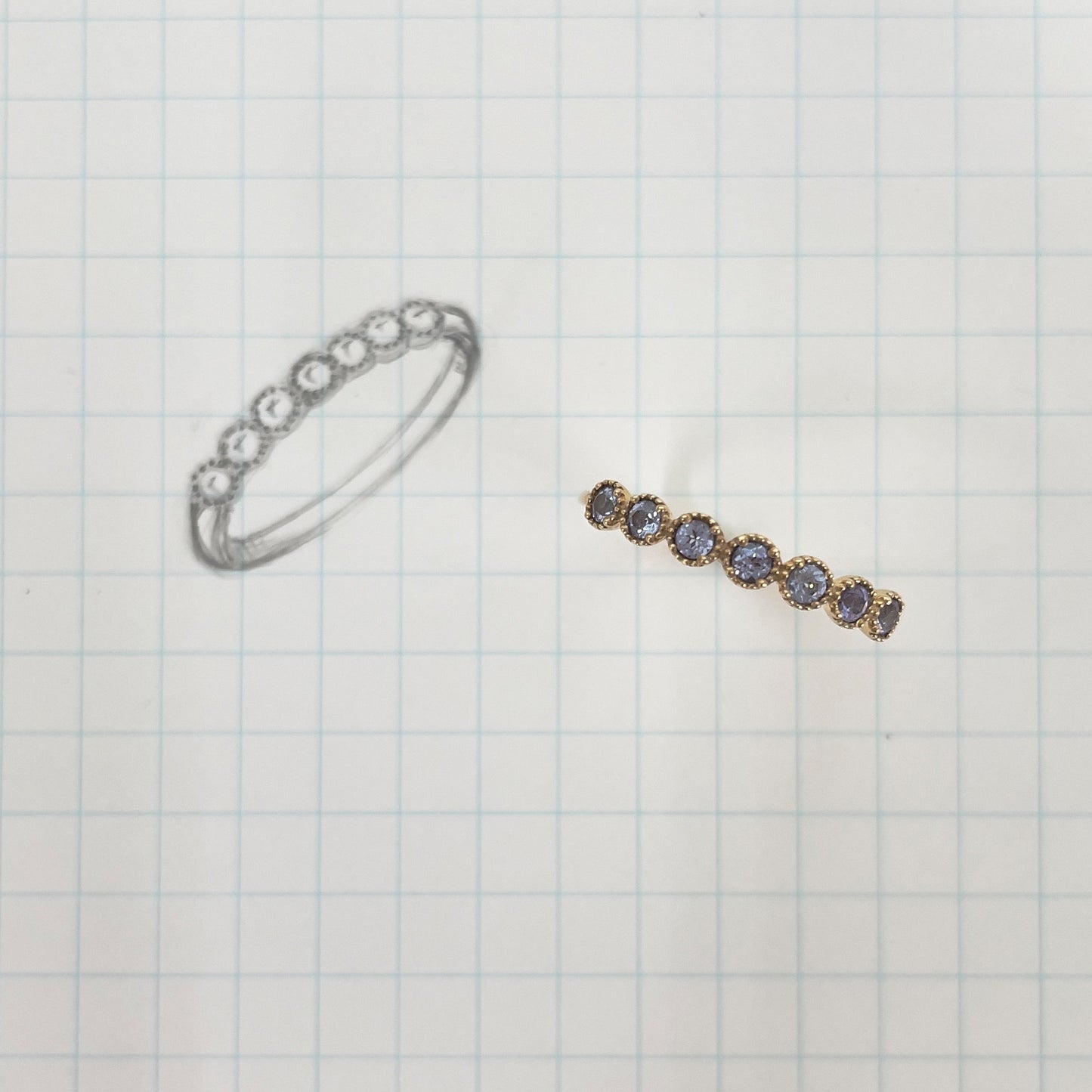 タンザナイト ミル打ちハーフエタニティ リング K10YG