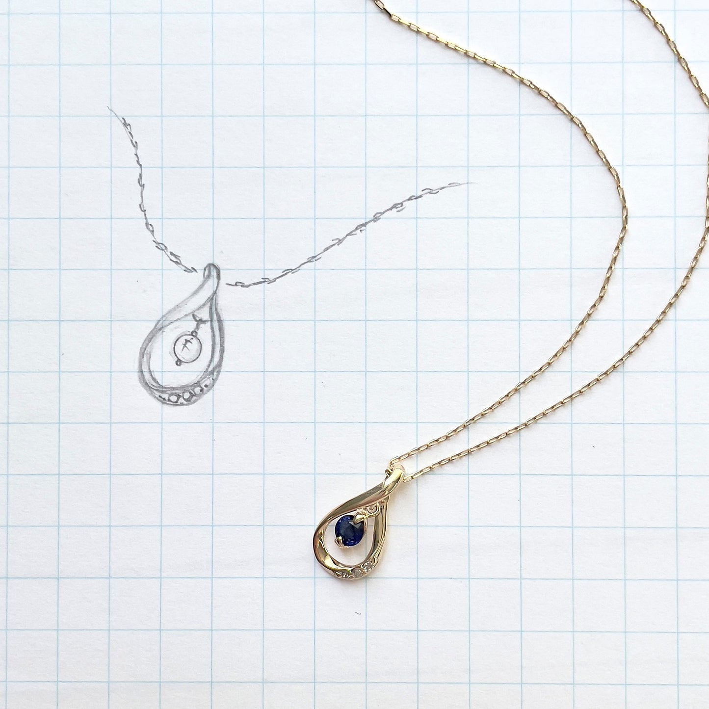 サファイア×ダイヤモンド ドロップネックレス K10YG