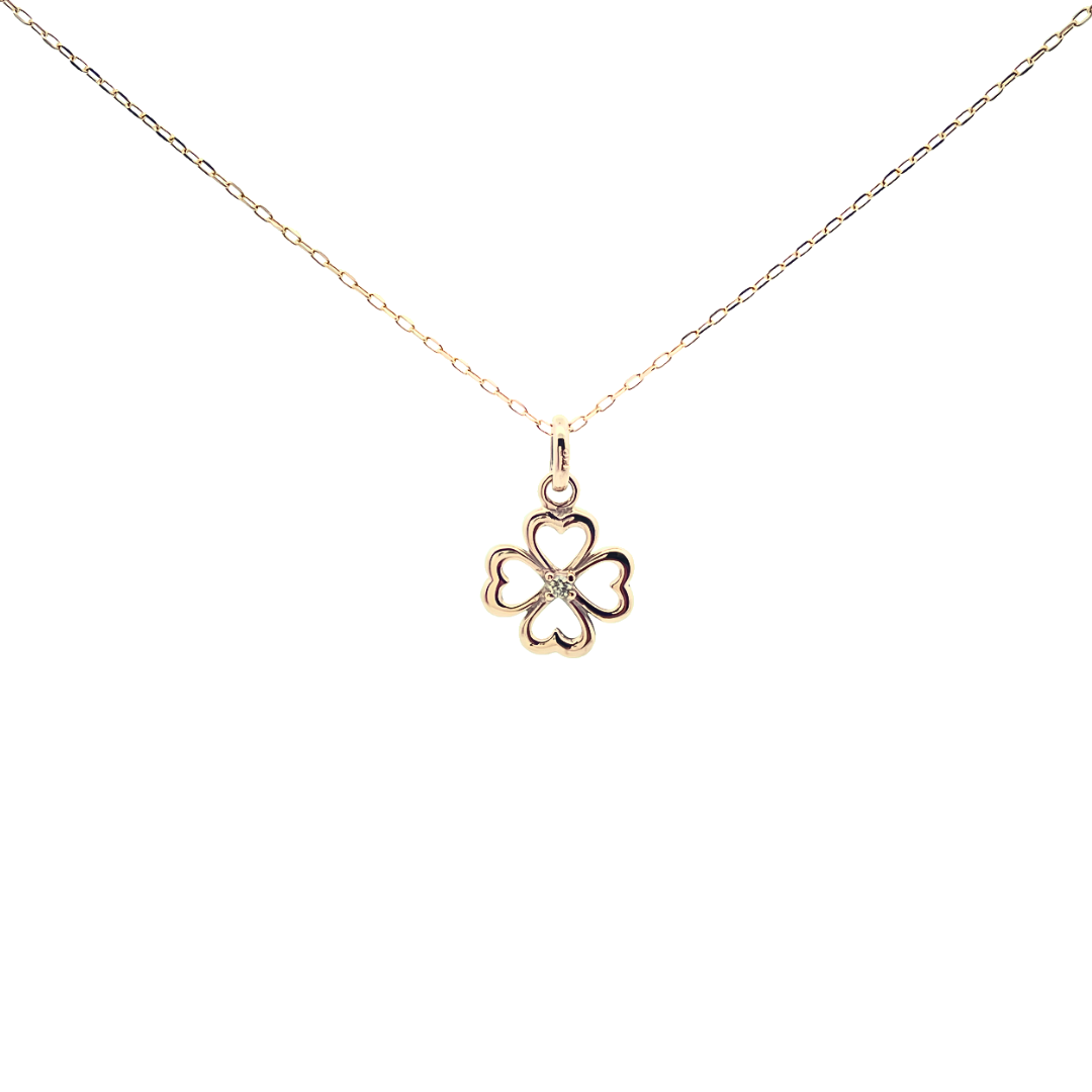 ダイヤモンド 0.01ct クローバーネックレス K10YG