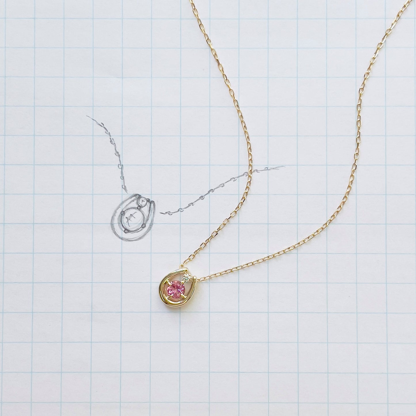 ピンクトルマリン×ダイヤモンド0.01ct ホースシューネックレス K10YG