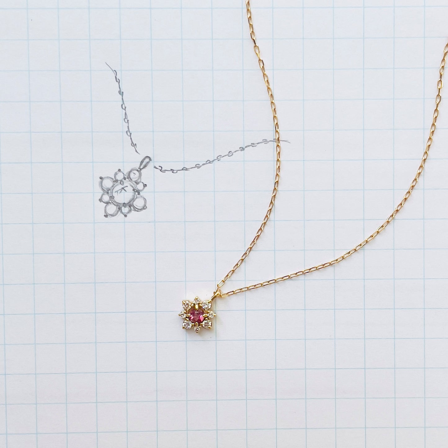 ピンクトルマリン×ダイヤモンド0.07ct ネックレス K18YG