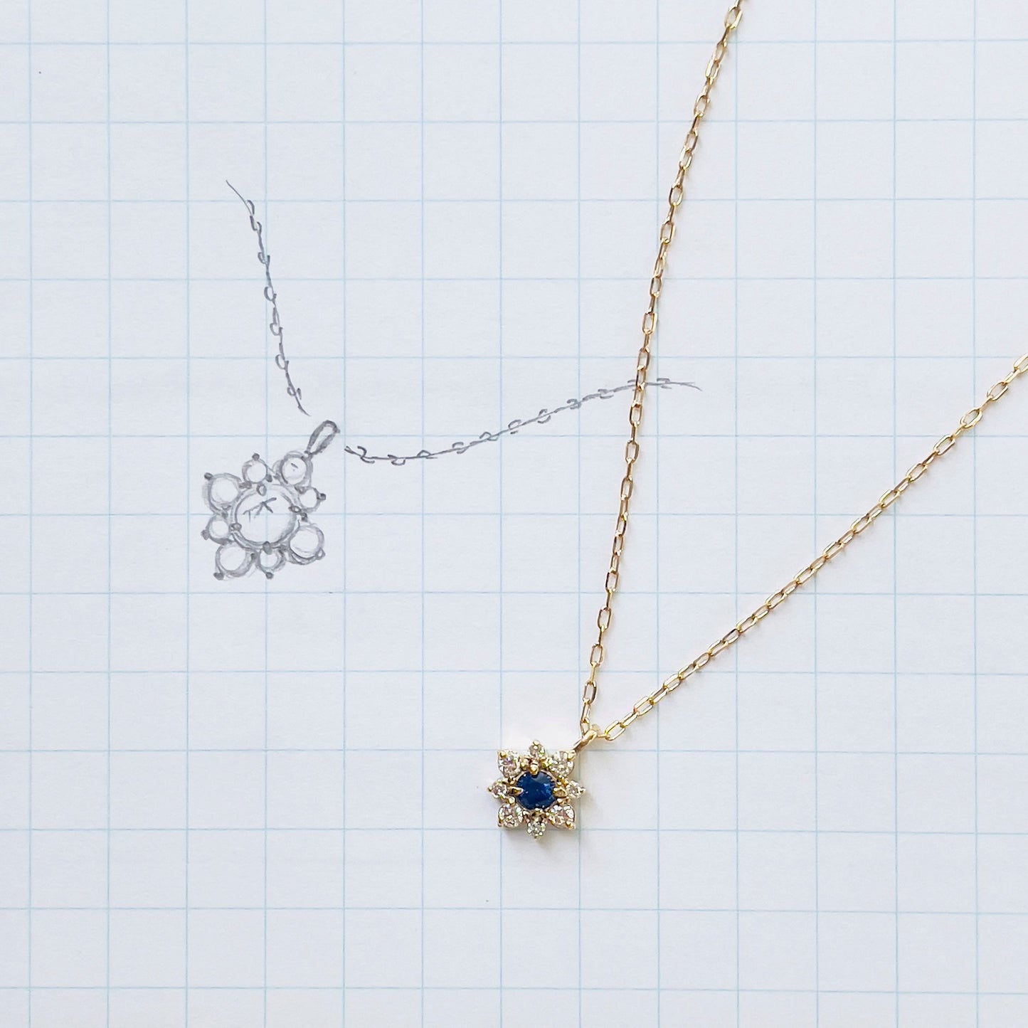 サファイア×ダイヤモンド0.07ct ネックレス K18YG