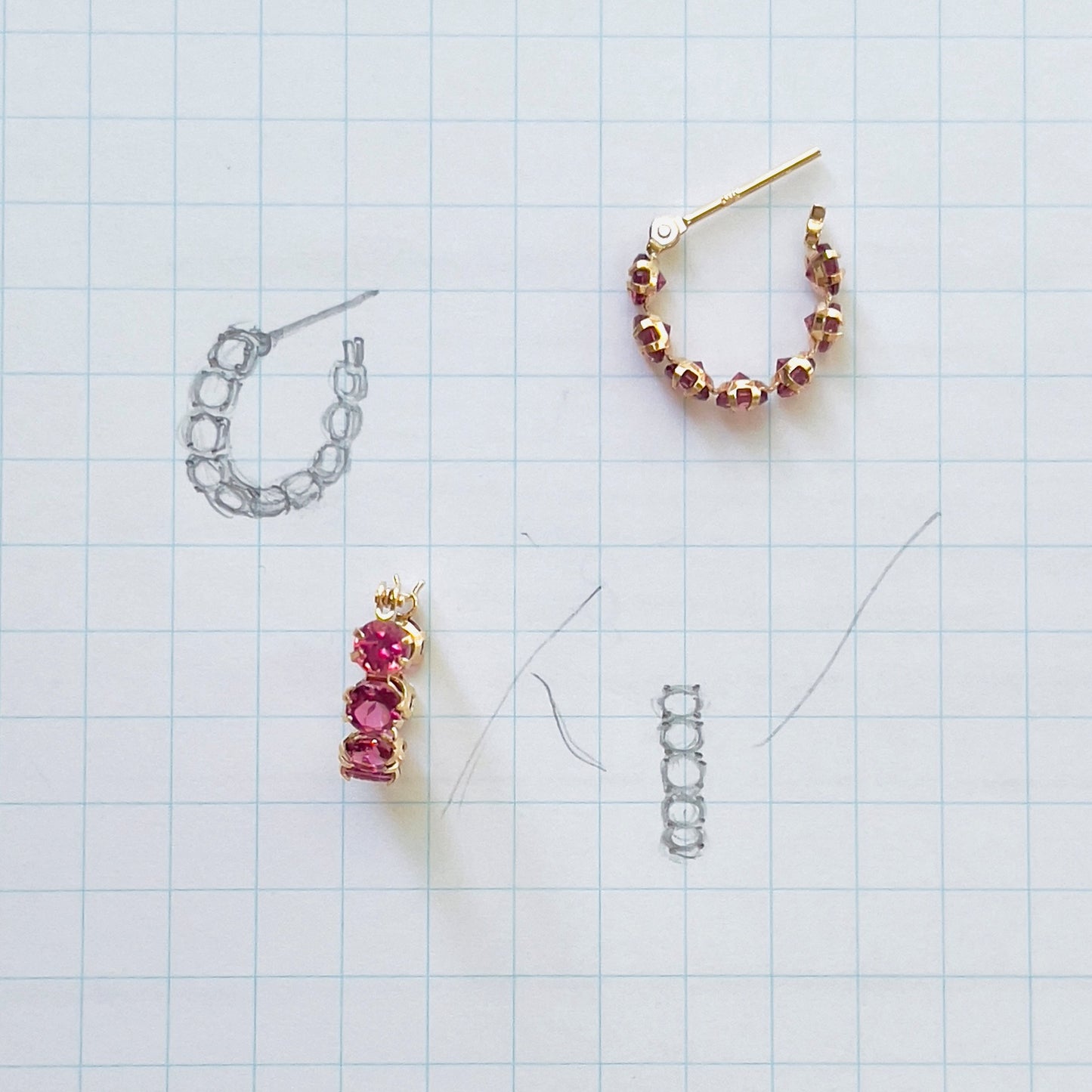 ピンクトルマリン フープピアス K10YG