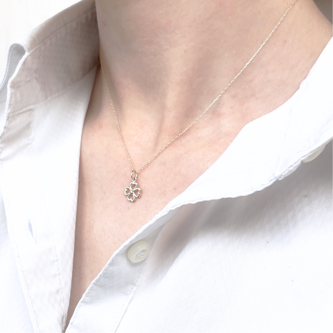 ダイヤモンド 0.01ct クローバーネックレス K10YG