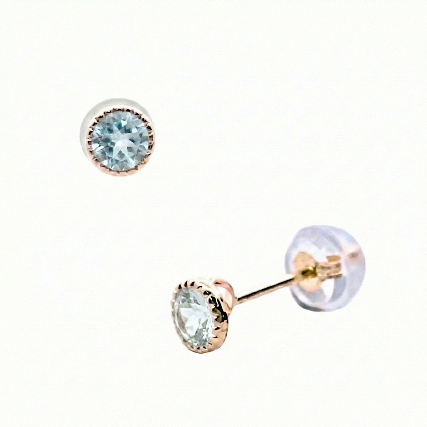 アクアマリン　ラウンド　ミルピアス　K10YG