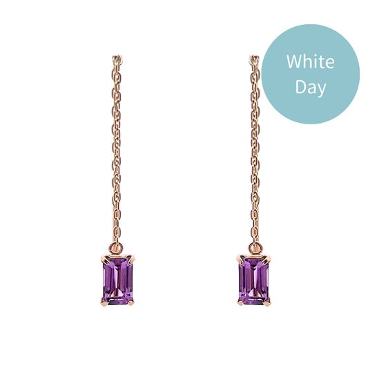 アメジスト　スクエアカット　スィングピアス　K10YG