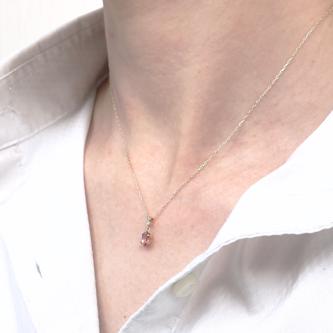 ピンクトルマリン×ダイヤモンド0.01ct ネックレス K10YG