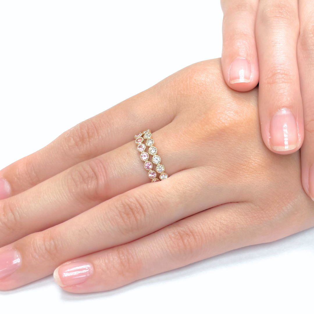 ピンクトルマリン ミル打ちハーフエタニティ リング K10YG