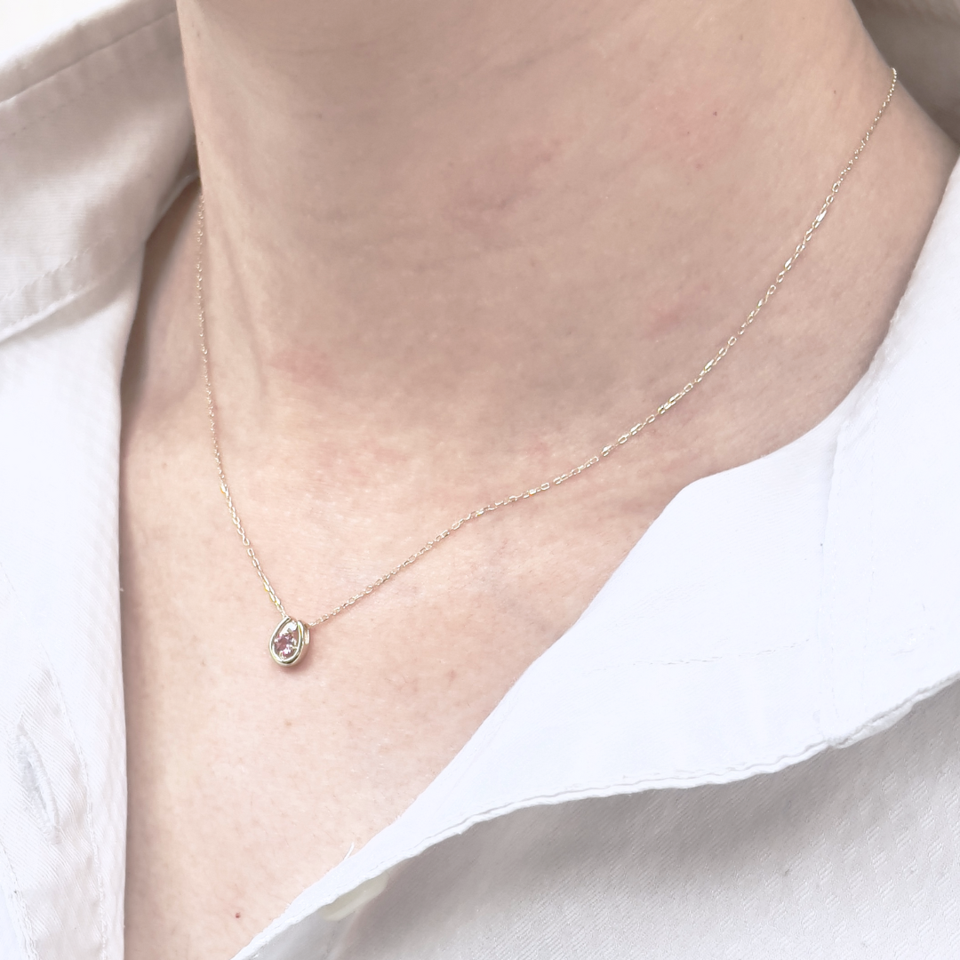 ピンクトルマリン×ダイヤモンド0.01ct ホースシューネックレス K10YG