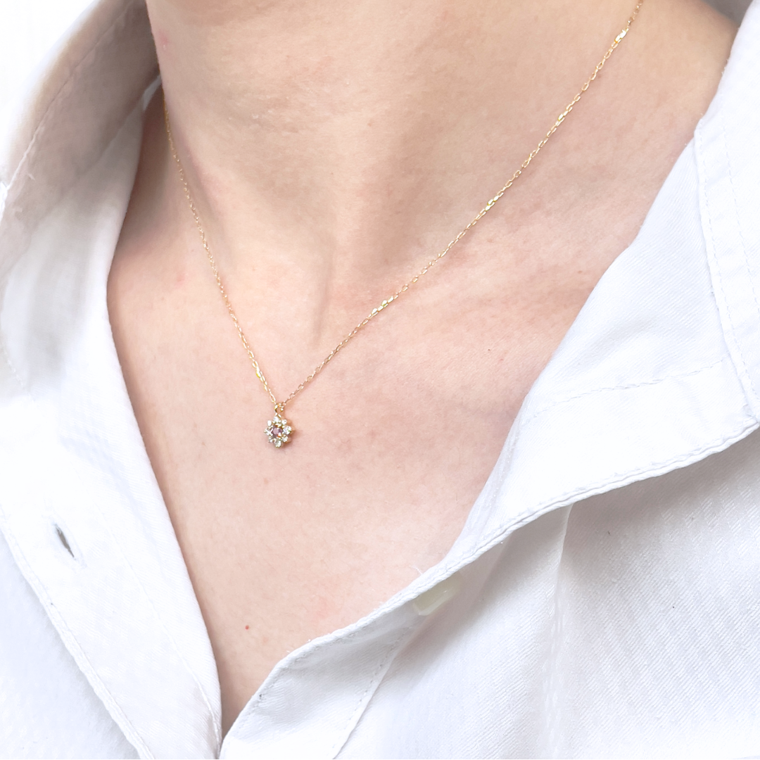 ピンクトルマリン×ダイヤモンド0.07ct ネックレス K18YG