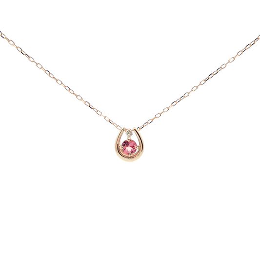 ピンクトルマリン×ダイヤモンド0.01ct ホースシューネックレス K10YG