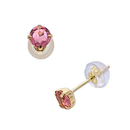 ピンクトルマリン　ラウンドカット　 スタッドピアス　 K18YG