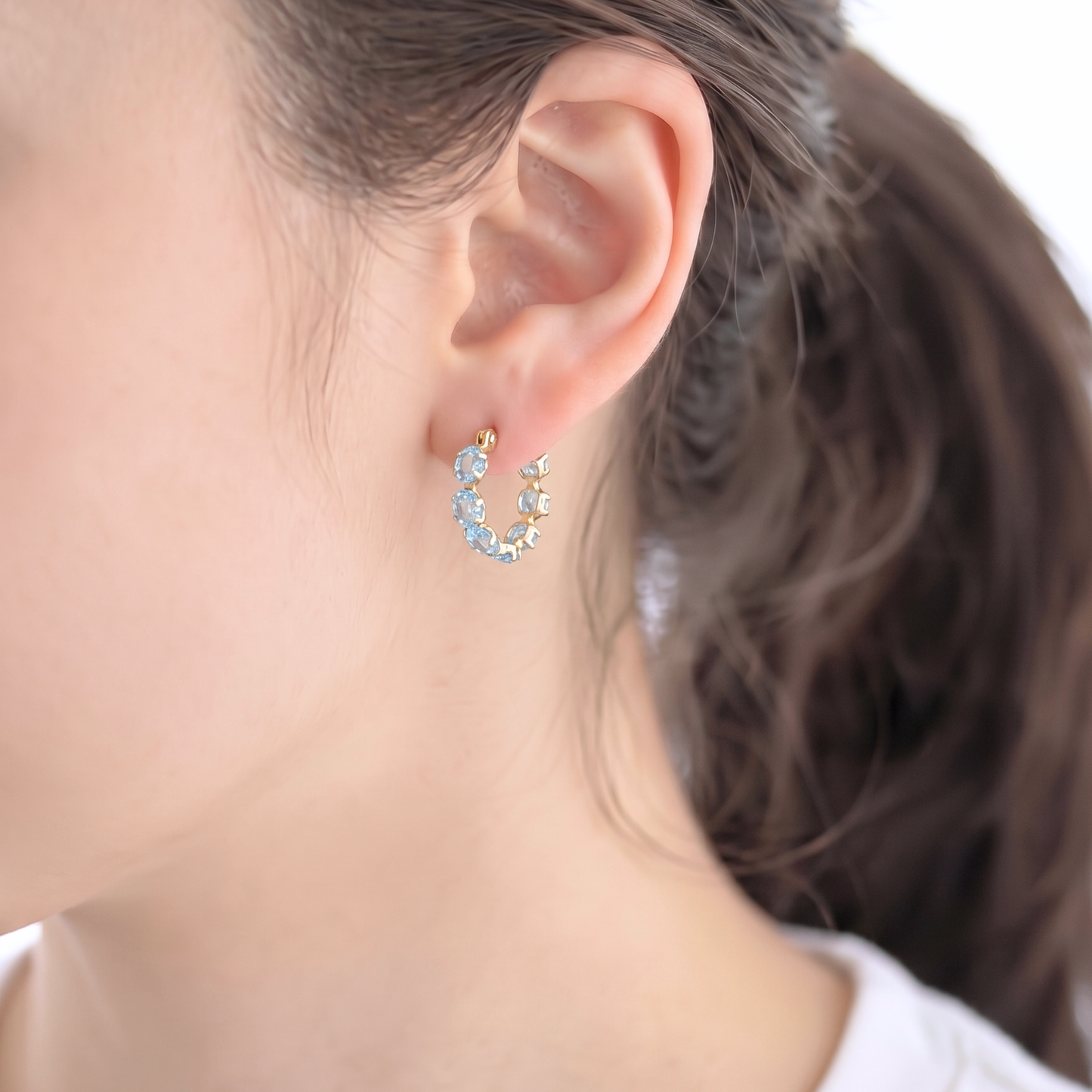 アクアマリン フープピアス K10YG