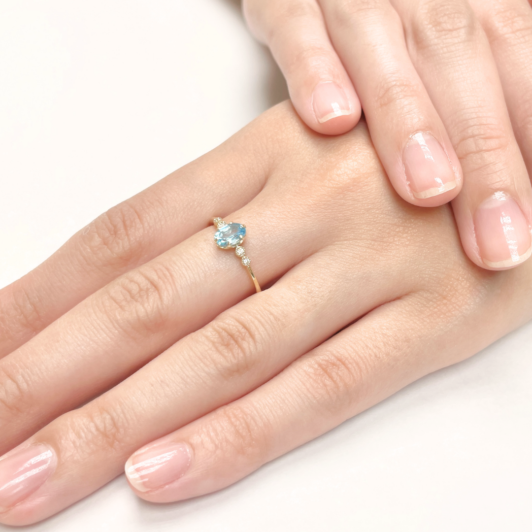 ブルートパーズ×ダイヤモンド0.03ct リング K10YG