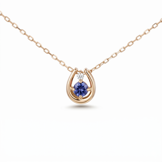 タンザナイト×ダイヤモンド0.01ct ホースシューネックレス K10YG