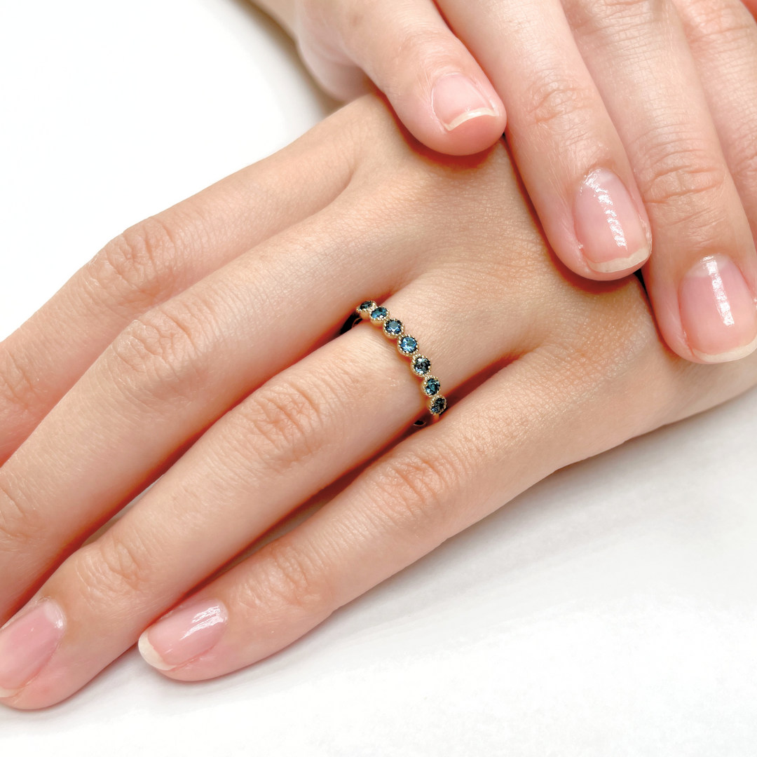 ロンドンブルートパーズ ミル打ちハーフエタニティ リング K10YG