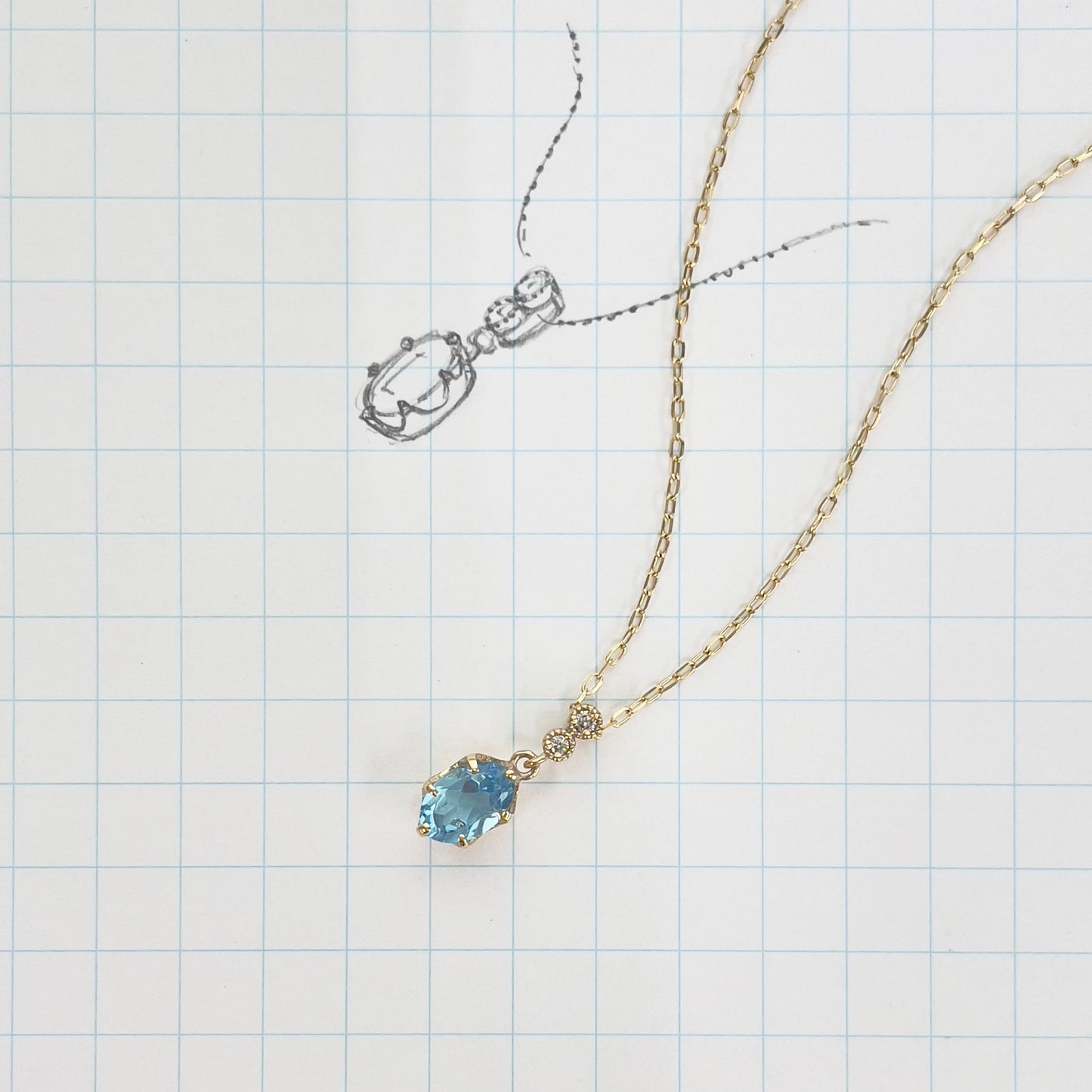 ブルートパーズ×ダイヤモンド0.01ct ネックレス K10YG