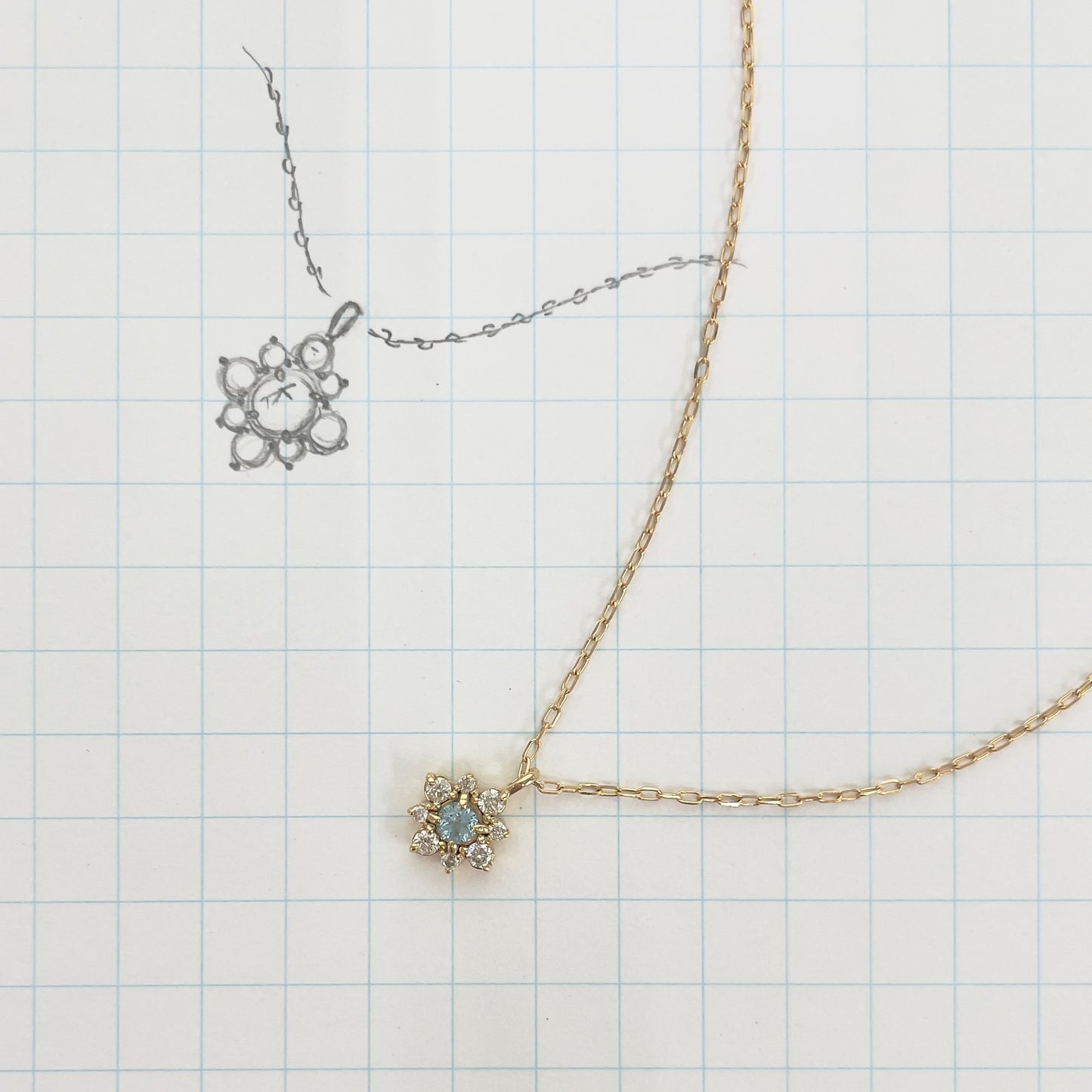 ブルートパーズ×ダイヤモンド0.07ct ネックレス K18YG