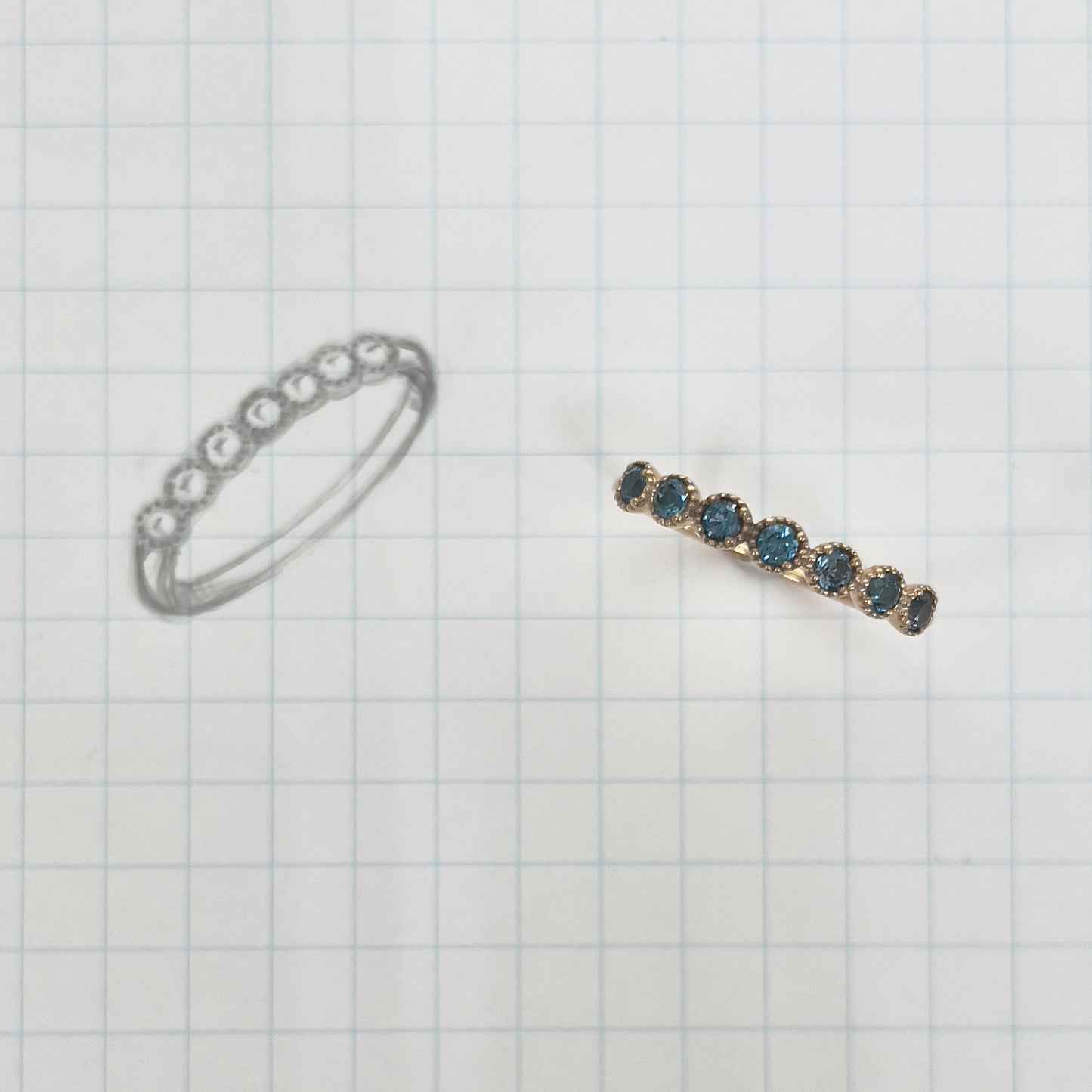 ロンドンブルートパーズ ミル打ちハーフエタニティ リング K10YG