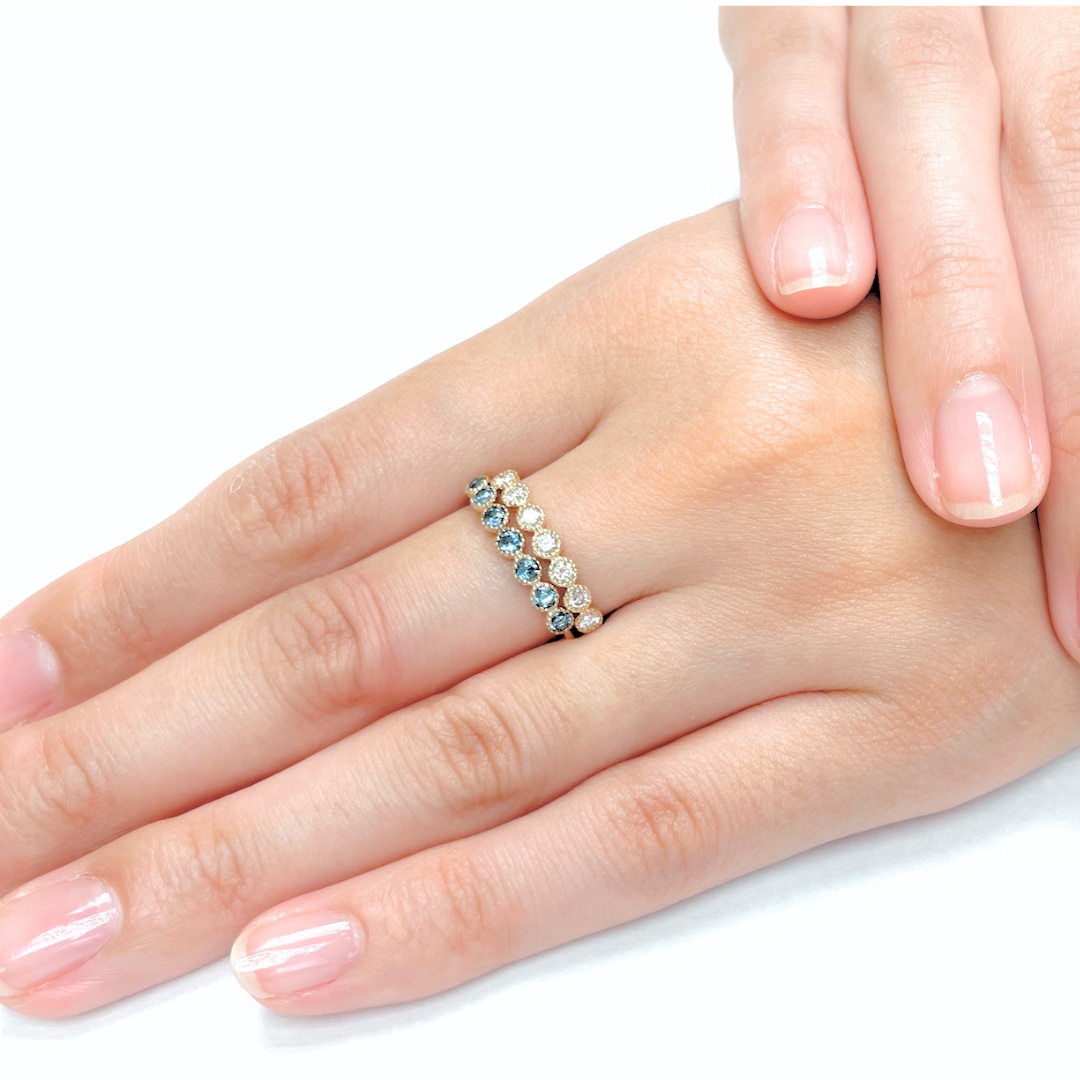 ロンドンブルートパーズ ミル打ちハーフエタニティ リング K10YG