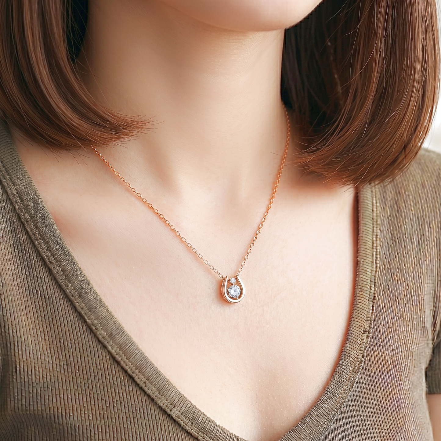 ダイヤモンド0.10ct ホースシューネックレス K10YG