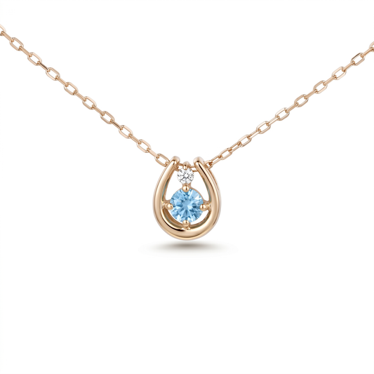 ブルートパーズ×ダイヤモンド0.01ct ホースシューネックレス K10YG