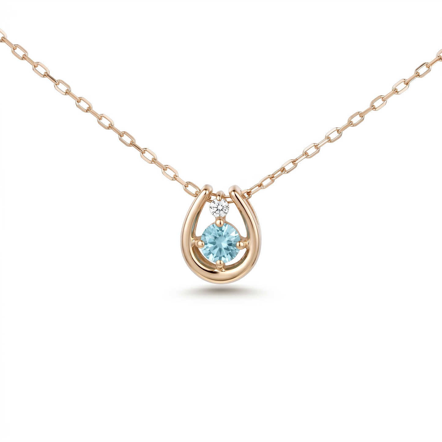 アクアマリン×ダイヤモンド0.01ct ホースシューネックレス K10YG