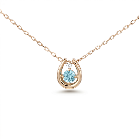 アクアマリン×ダイヤモンド0.01ct ホースシューネックレス K10YG