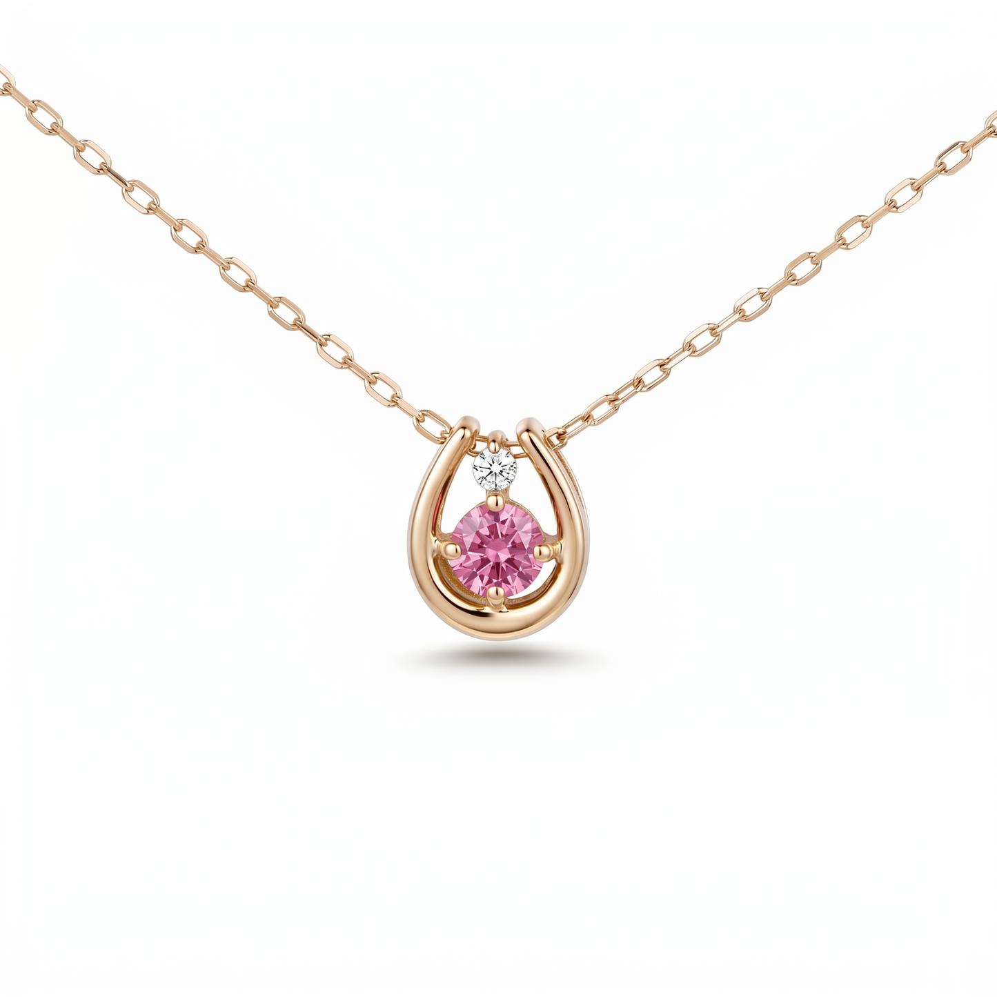 ピンクトルマリン×ダイヤモンド0.01ct ホースシューネックレス K10YG