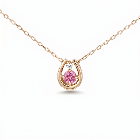 ピンクトルマリン×ダイヤモンド0.01ct ホースシューネックレス K10YG