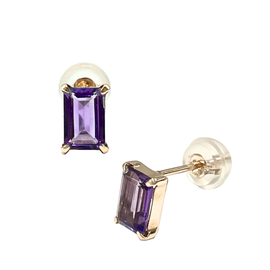 アメジスト　スクエアカット　スタッドピアス　K10YG