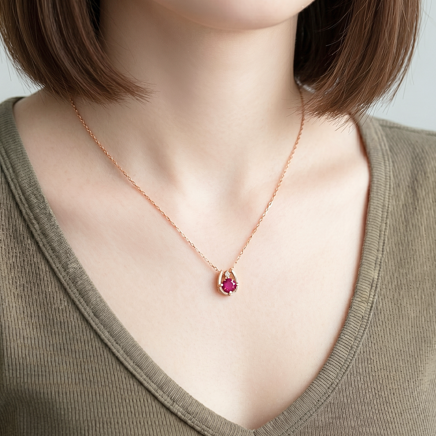 ルビー×ダイヤモンド0.01ct ホースシューネックレス K10YG