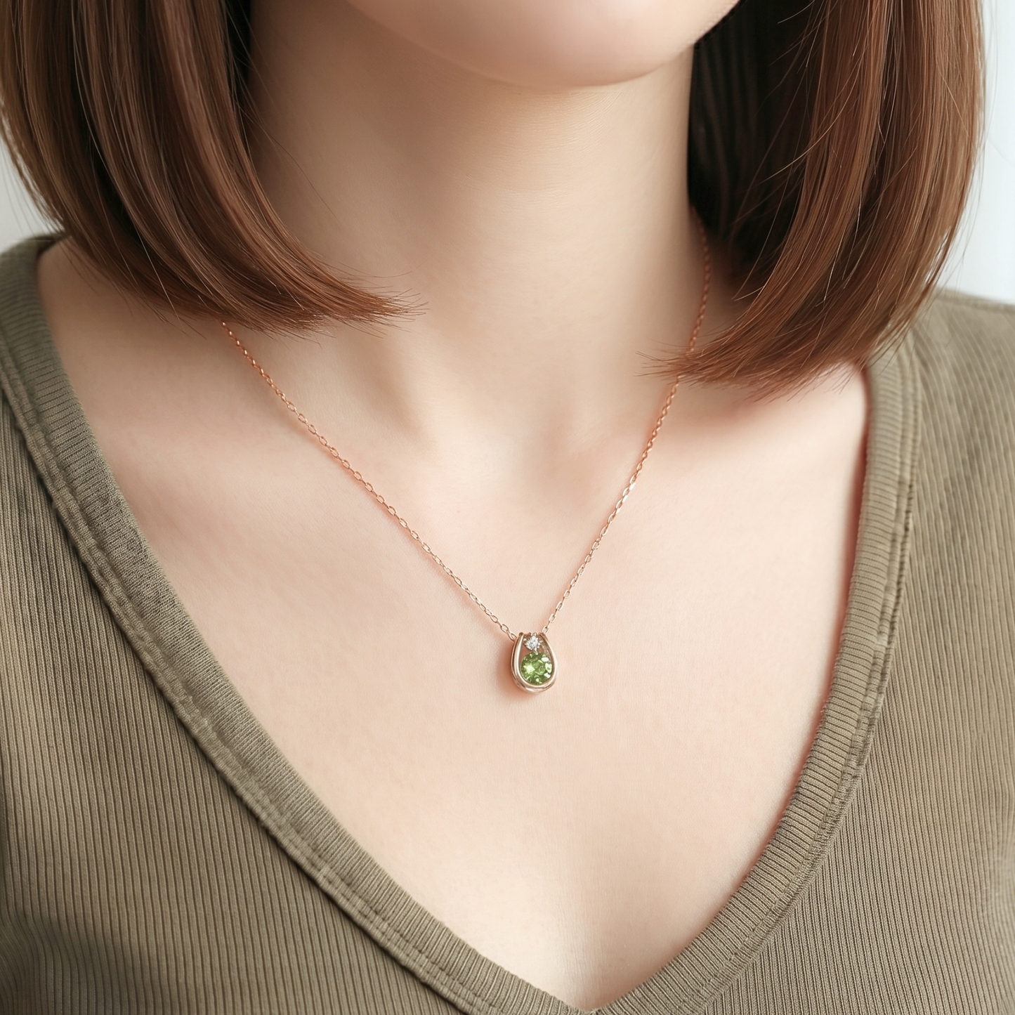 ペリドット×ダイヤモンド0.01ct ホースシューネックレス K10YG