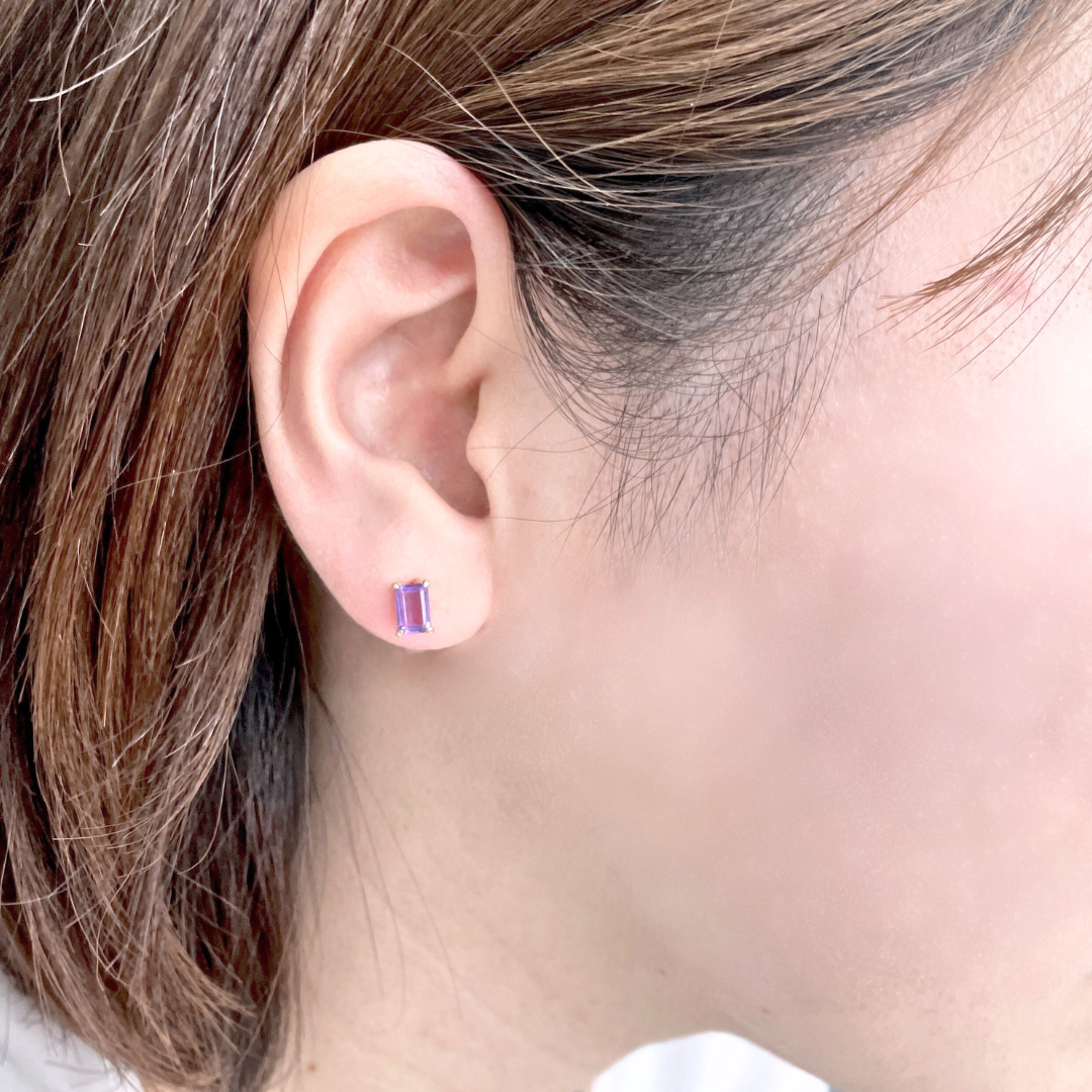アメジスト　スクエアカット　スタッドピアス　K10YG