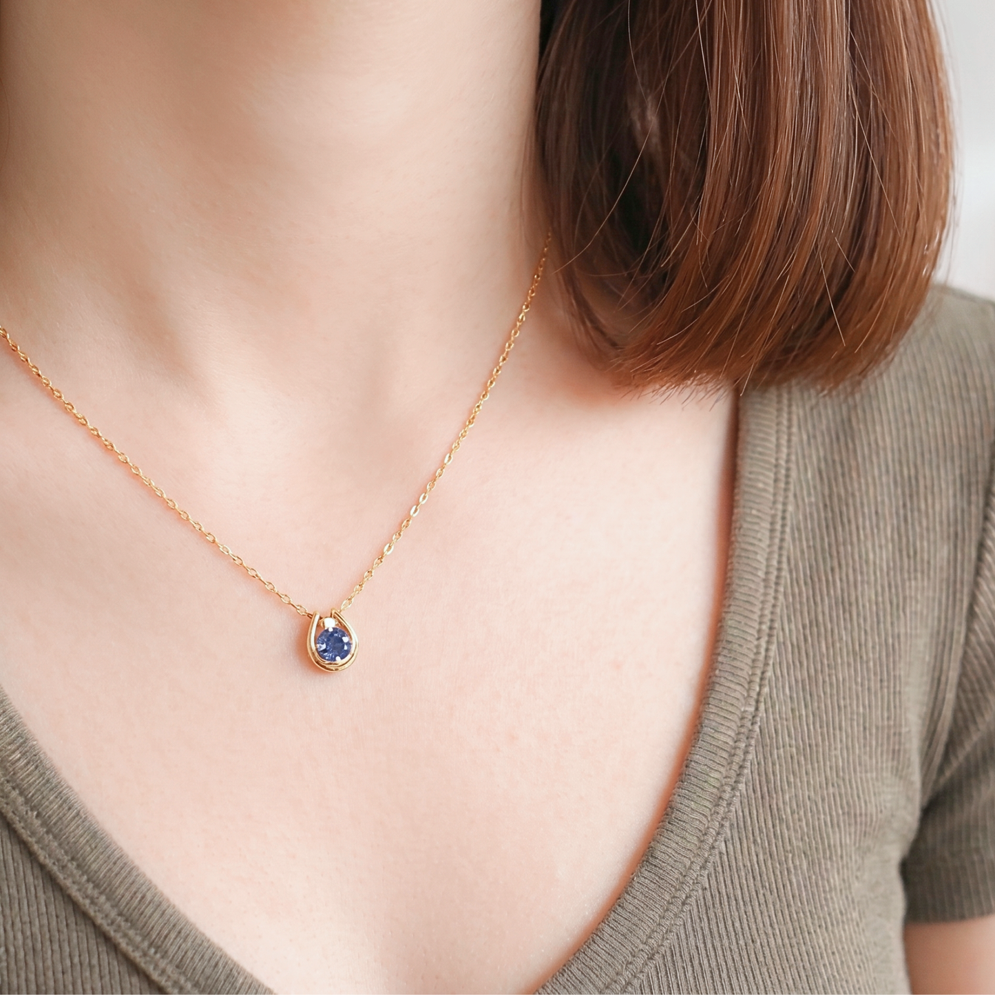 サファイア×ダイヤモンド0.01ct ホースシューネックレス K10YG