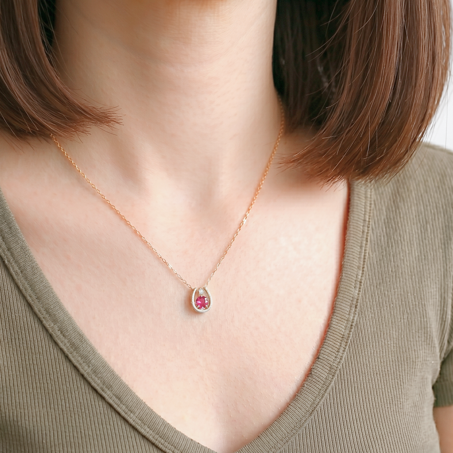 ピンクトルマリン×ダイヤモンド0.01ct ホースシューネックレス K10YG