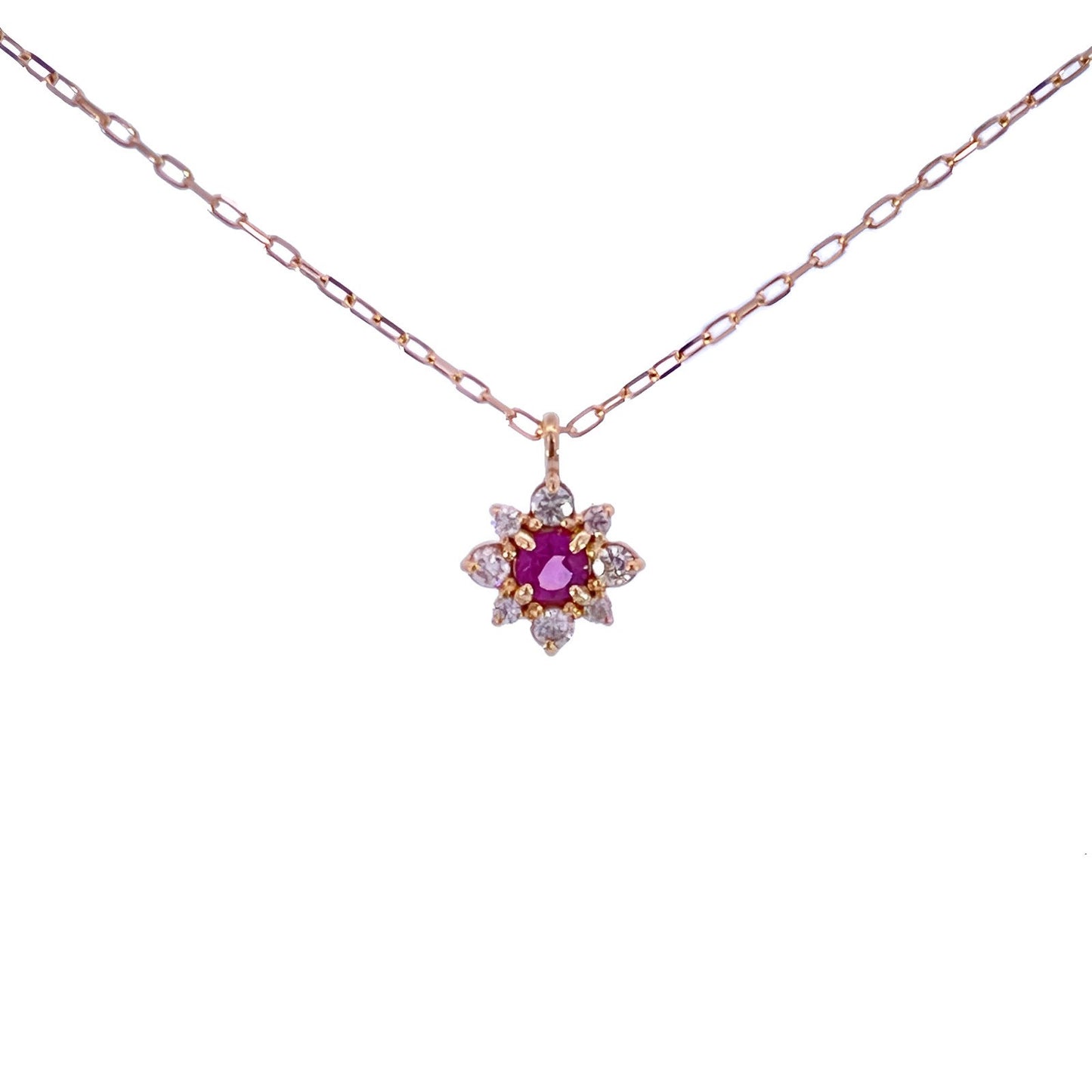 ロードライトガーネット×ダイヤモンド0.07ct ネックレス K18YG