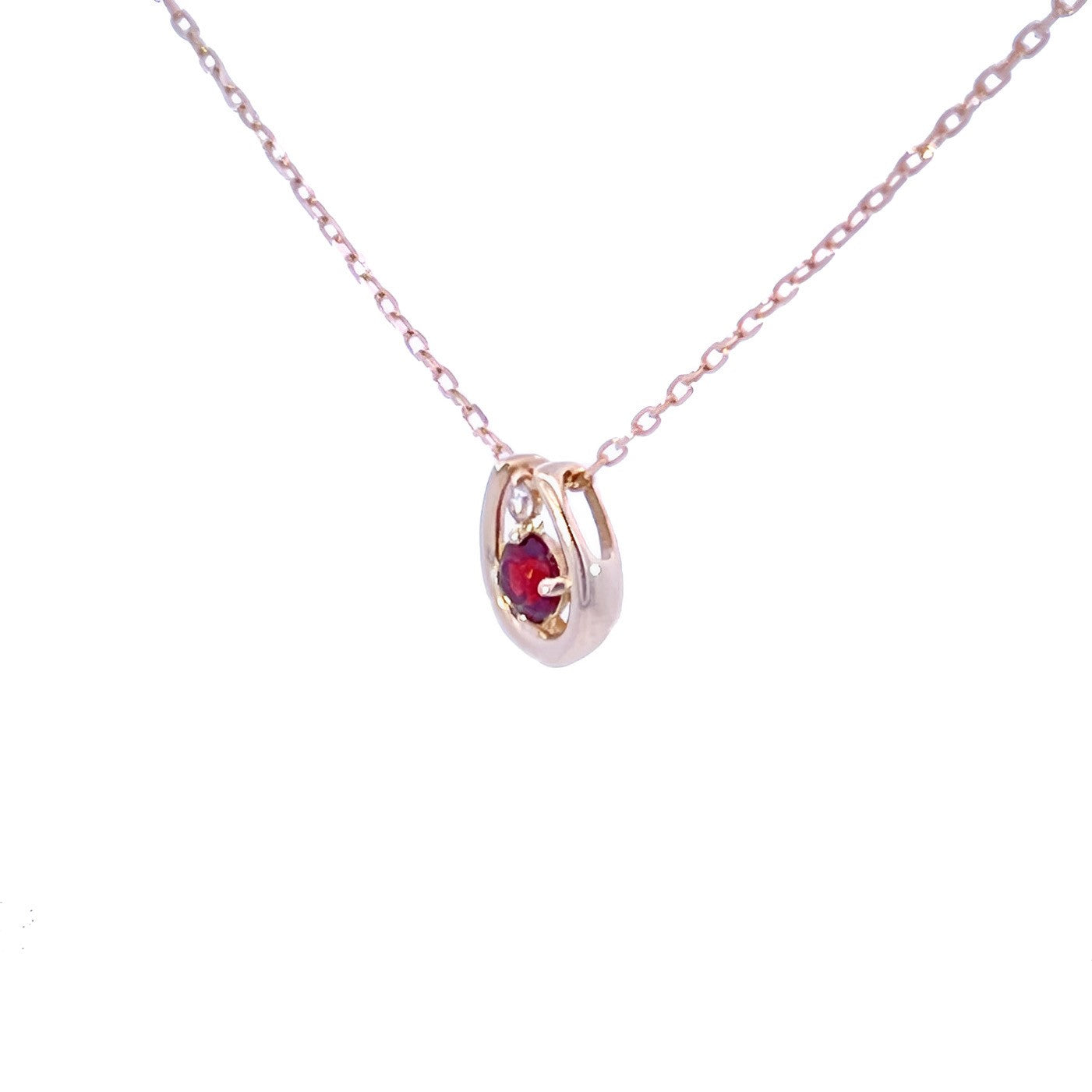 ガーネット×ダイヤモンド0.01ct ホースシューネックレス K10YG