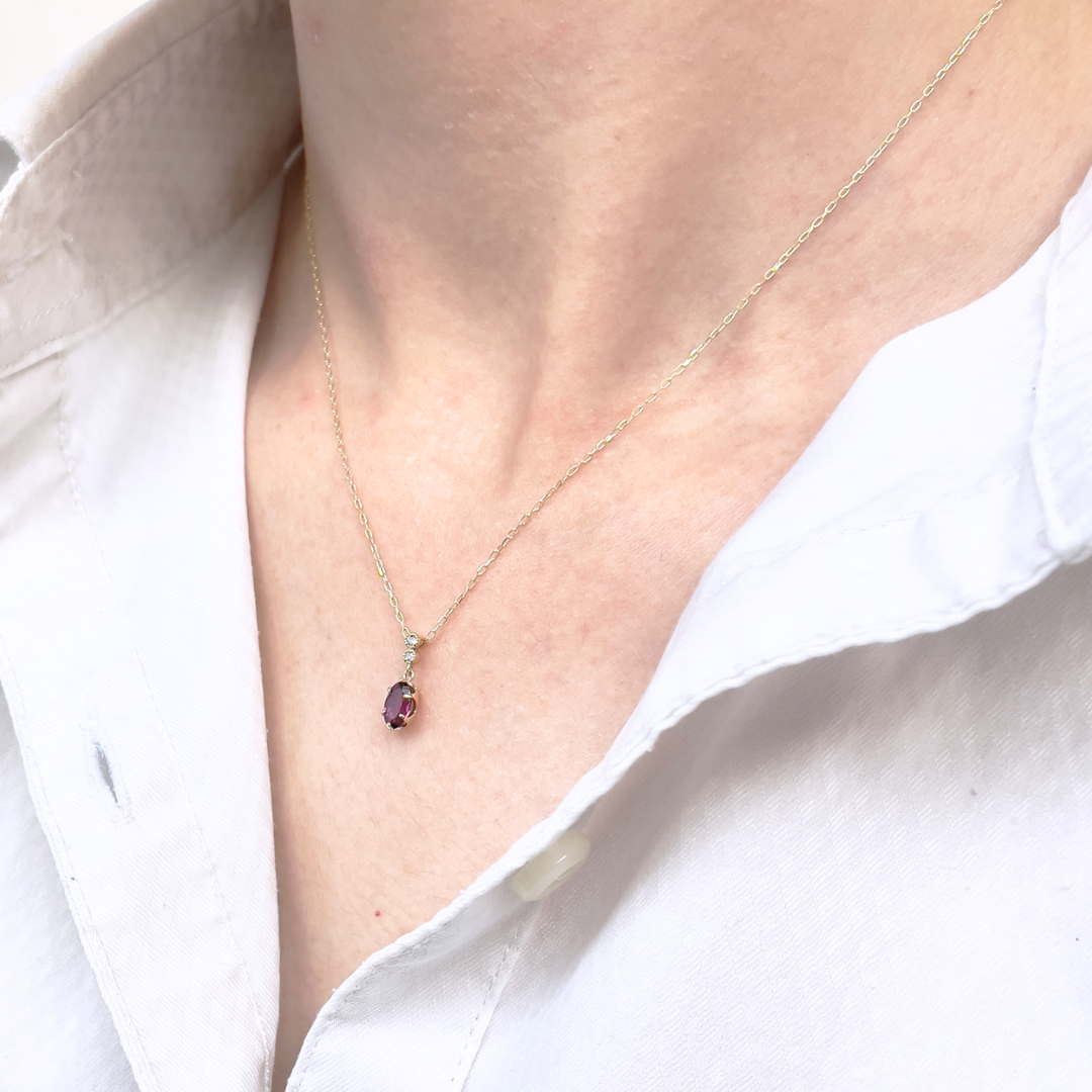 ロードライトガーネット×ダイヤモンド0.01ct ネックレス K10YG
