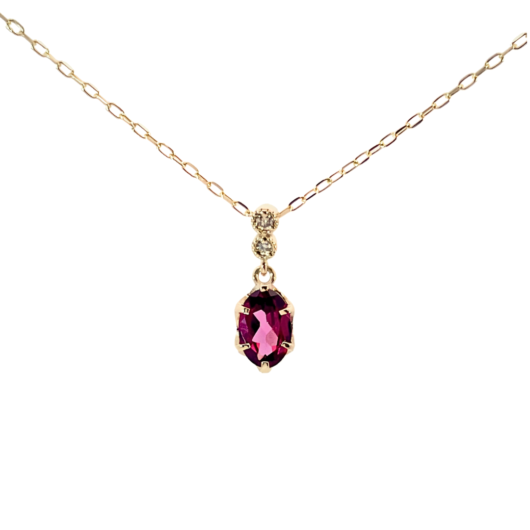ロードライトガーネット×ダイヤモンド0.01ct ネックレス K10YG