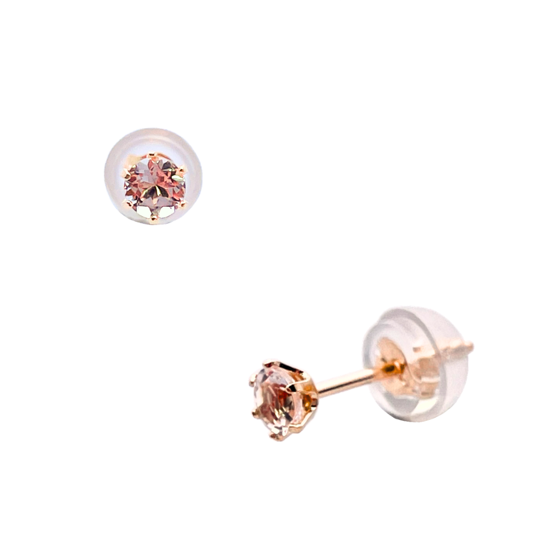 モルガナイト　ラウンドカット　スタッドピアス　K10YG