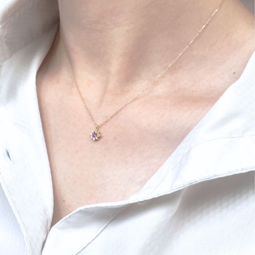 ロードライトガーネット×ダイヤモンド0.07ct ネックレス K18YG