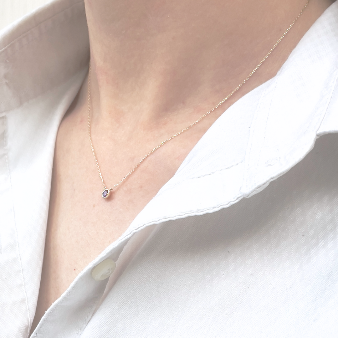 ロードライトガーネット ミルグレインネックレス K10YG