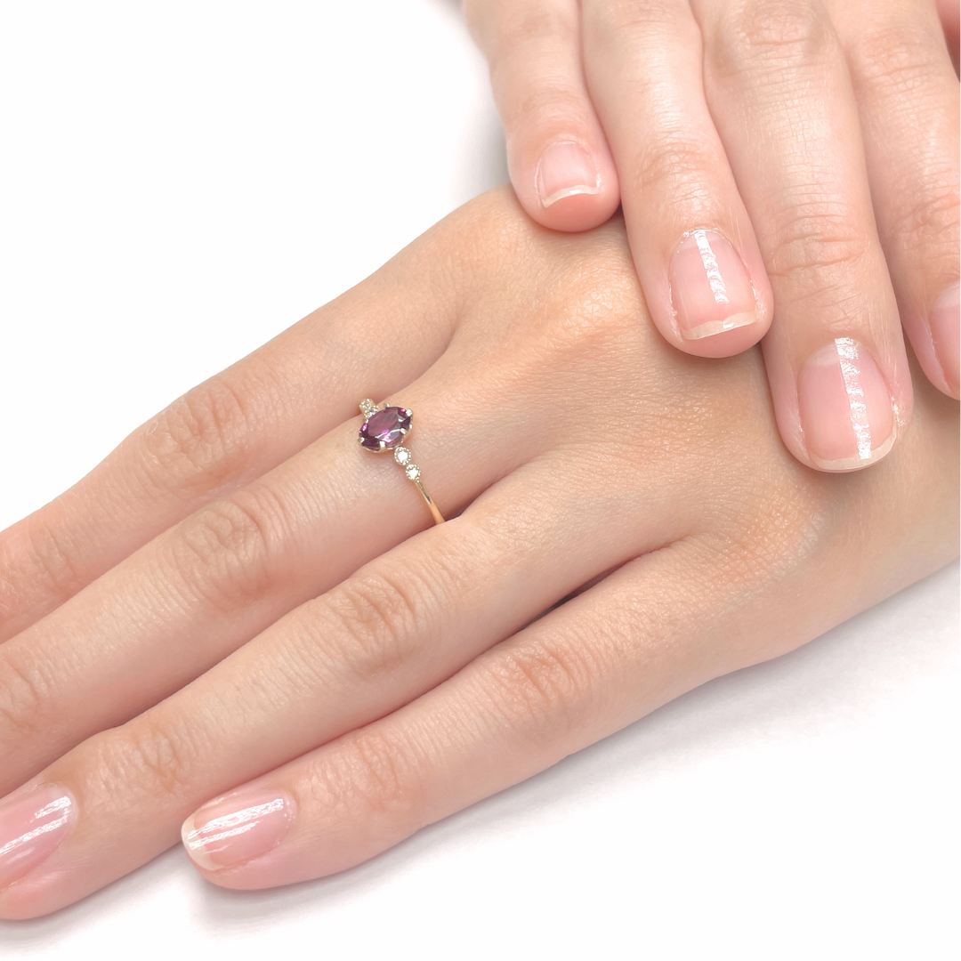 ロードライトガーネット×ダイヤモンド0.03ct リング K10YG