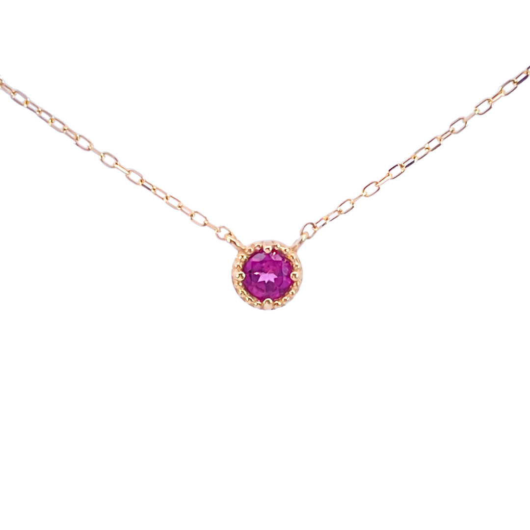 ロードライトガーネット ミルグレインネックレス K10YG