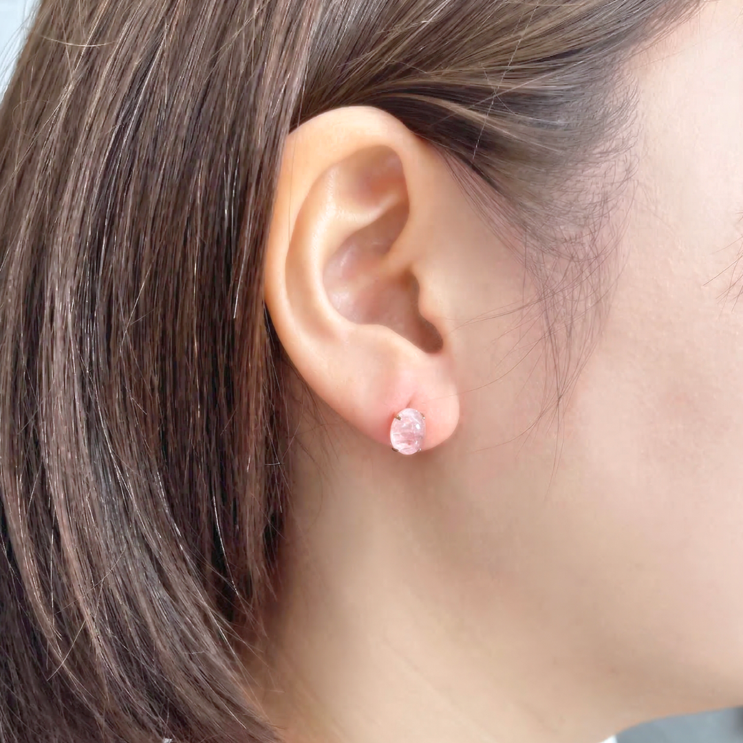 モルガナイト　カボッション　スタッドピアス　K10YG