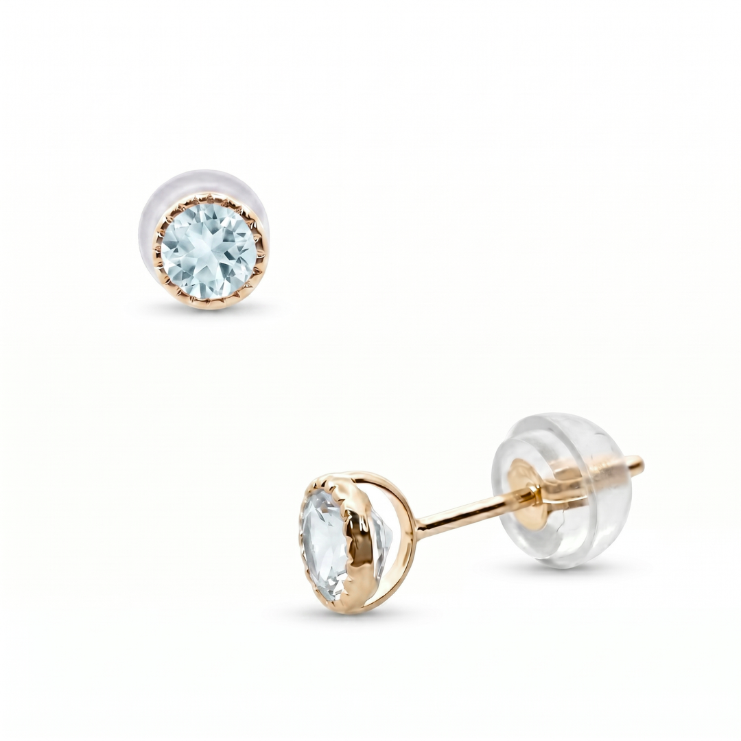 アクアマリン　ラウンド　ミルピアス　K10YG