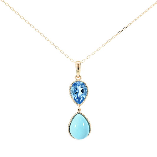 ブルートパーズ×ターコイズ　ネックレス　K10YG