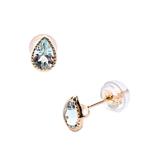 アクアマリン　ペアシェイプ　ミルピアス　K10YG